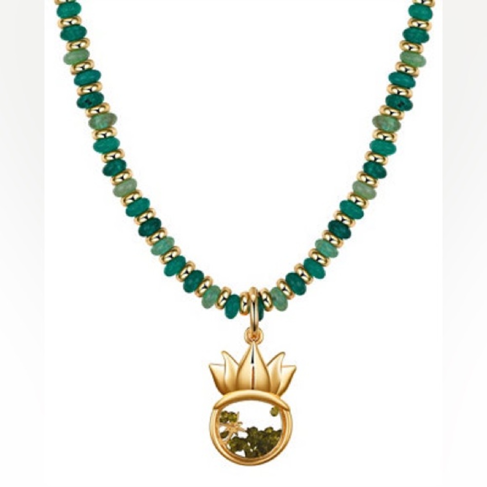 Disney Kid's Princess Tiana Gold-Tone and Green Bead Tiara Pendant Necklace
